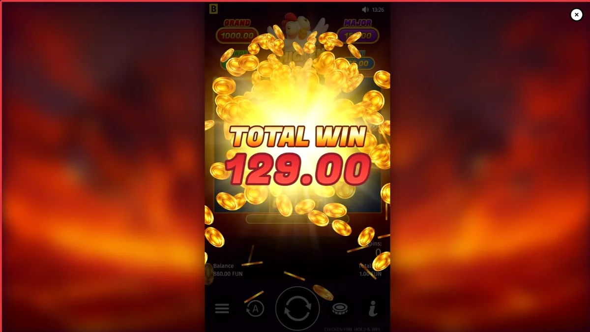 Interface do slot Chicken Fire com tema de fazenda e frutas